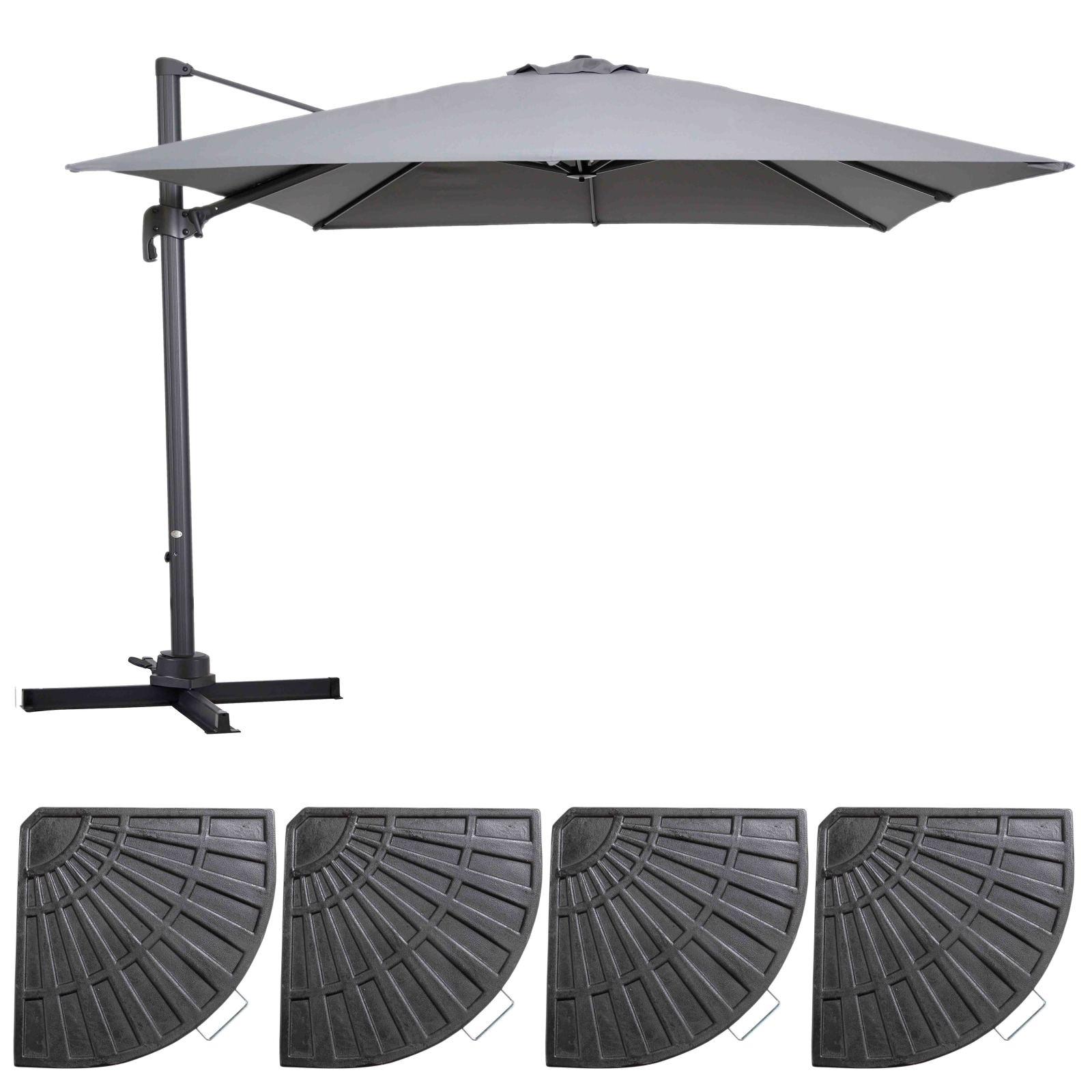 Ensemble parasol déporté carré 250g/m² (3 x 3m) rotatif 360° + 4 dalles lestées
