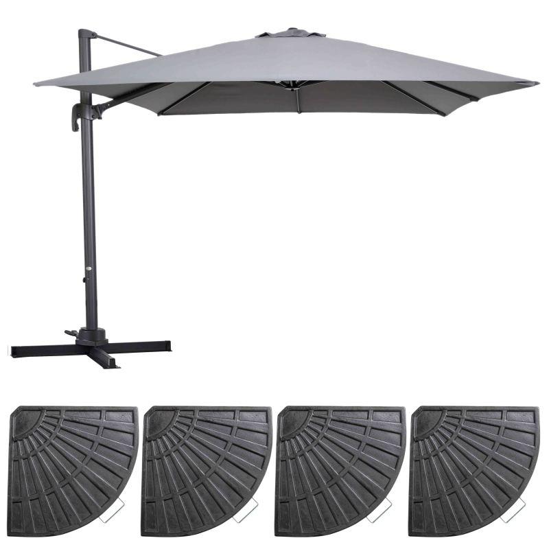 Ensemble parasol déporté carré 250g/m² (3 x 3m) rotatif 360° + 4 dalles lestées