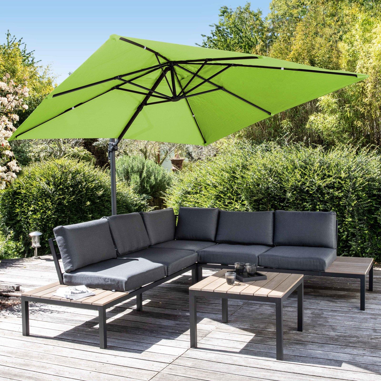 Ensemble parasol déporté carré 250g/m² (3 x 3m) rotatif 360° + 4 dalles lestées
