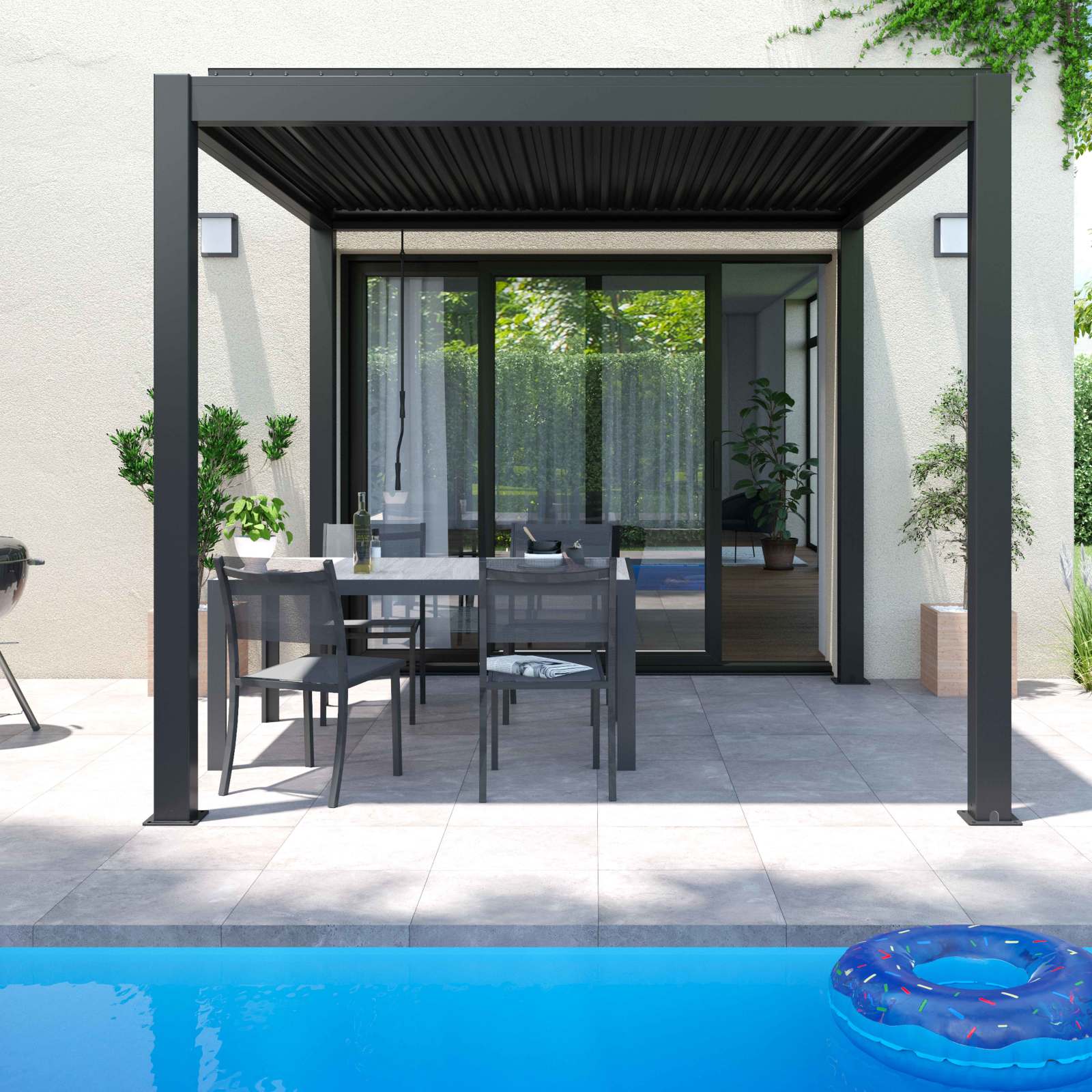 Pergola bioclimatique autoportée en aluminium