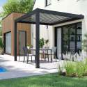 Pergola bioclimatique adossée 3x3m en aluminium avec 1, 2 ou 3 stores
