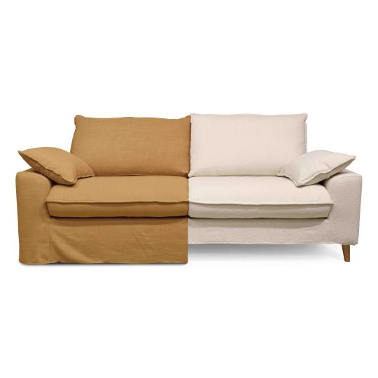 Canapé en tissu lin métis ocre + housse