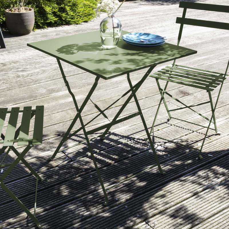 Table de jardin carrée en métal 60 x 60 cm et 2 chaises pliantes