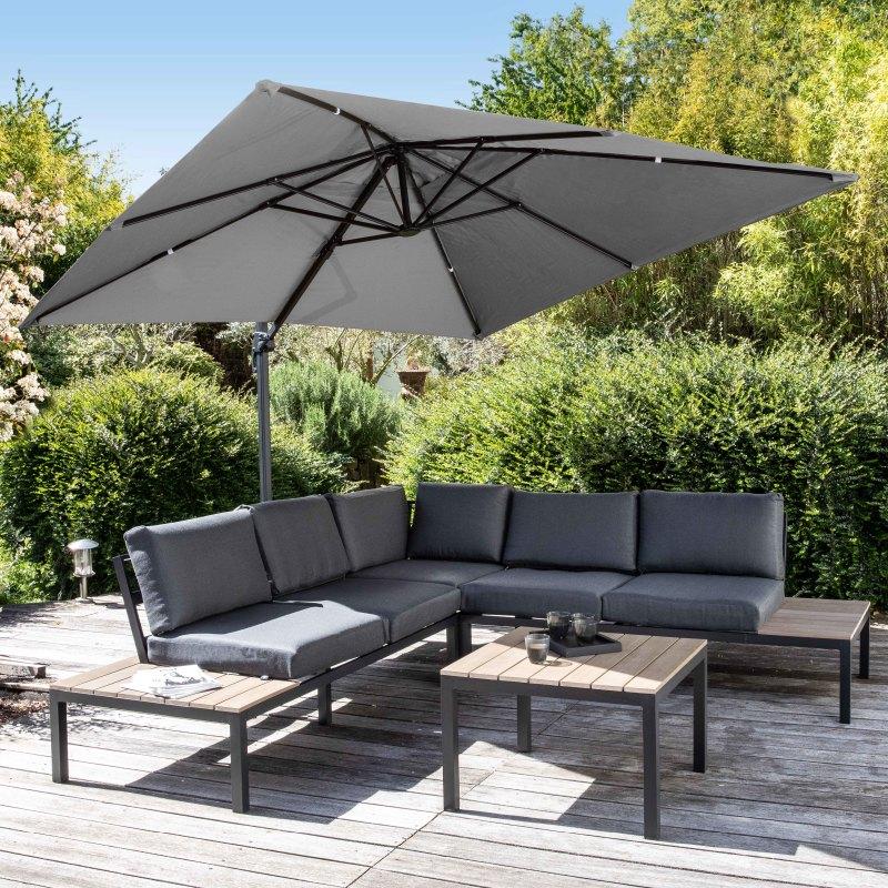 Ensemble parasol déporté (3 x 3M) rotatif 360° + Dalle à lester sur roues 100 L