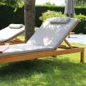 Lot de 2 bains de soleil avec coussin et tablette en bois d'eucalyptus