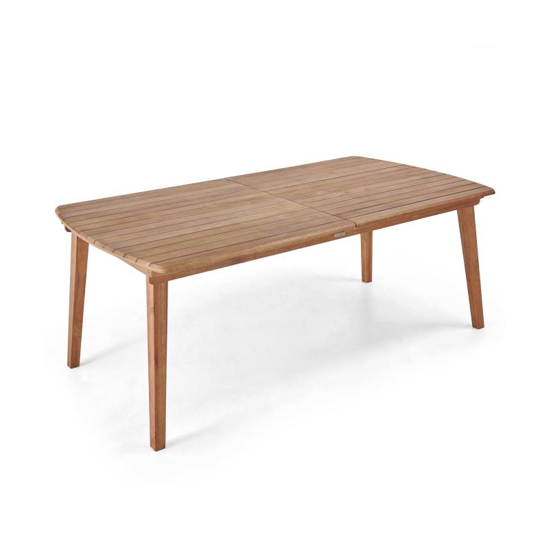 Table de jardin rectangulaire extensible avec 8 chaises et 2 chaises avec accoudoirs en eucalyptus