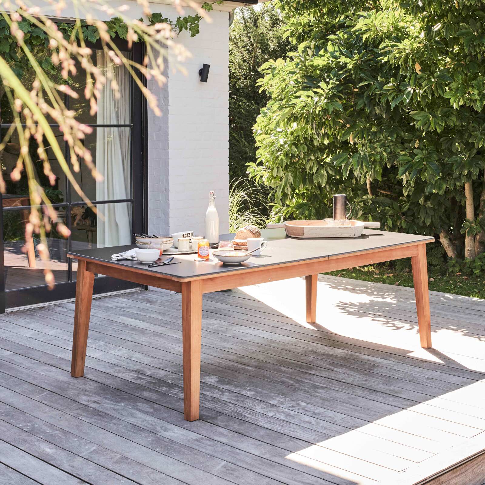 Table de jardin rectangulaire extensible en bois d'eucalyptus