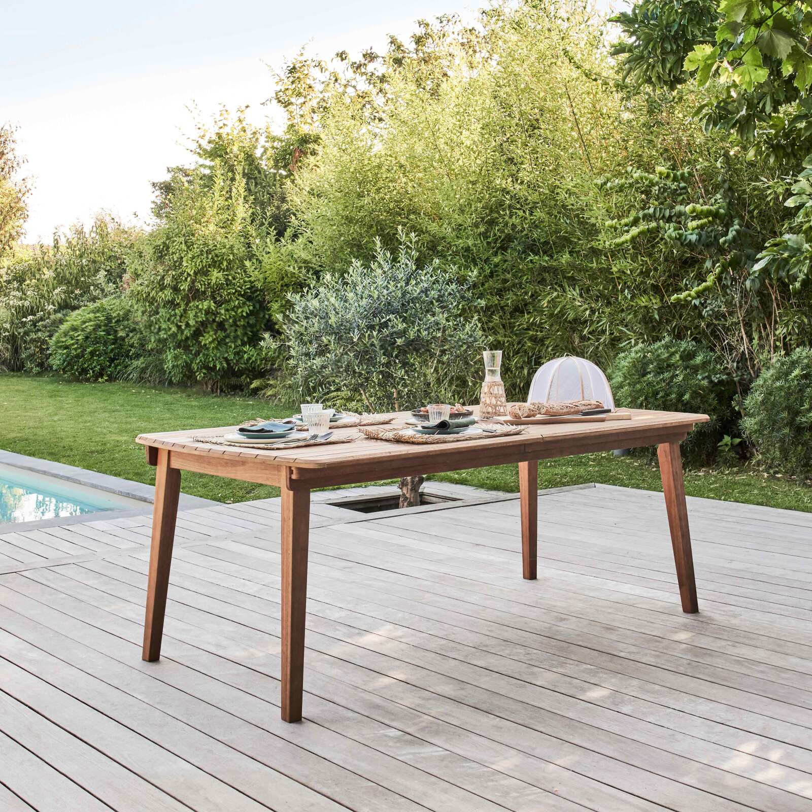 Table de jardin rectangulaire extensible (200/300 x 110 x 76 cm) en bois d'eucalyptus