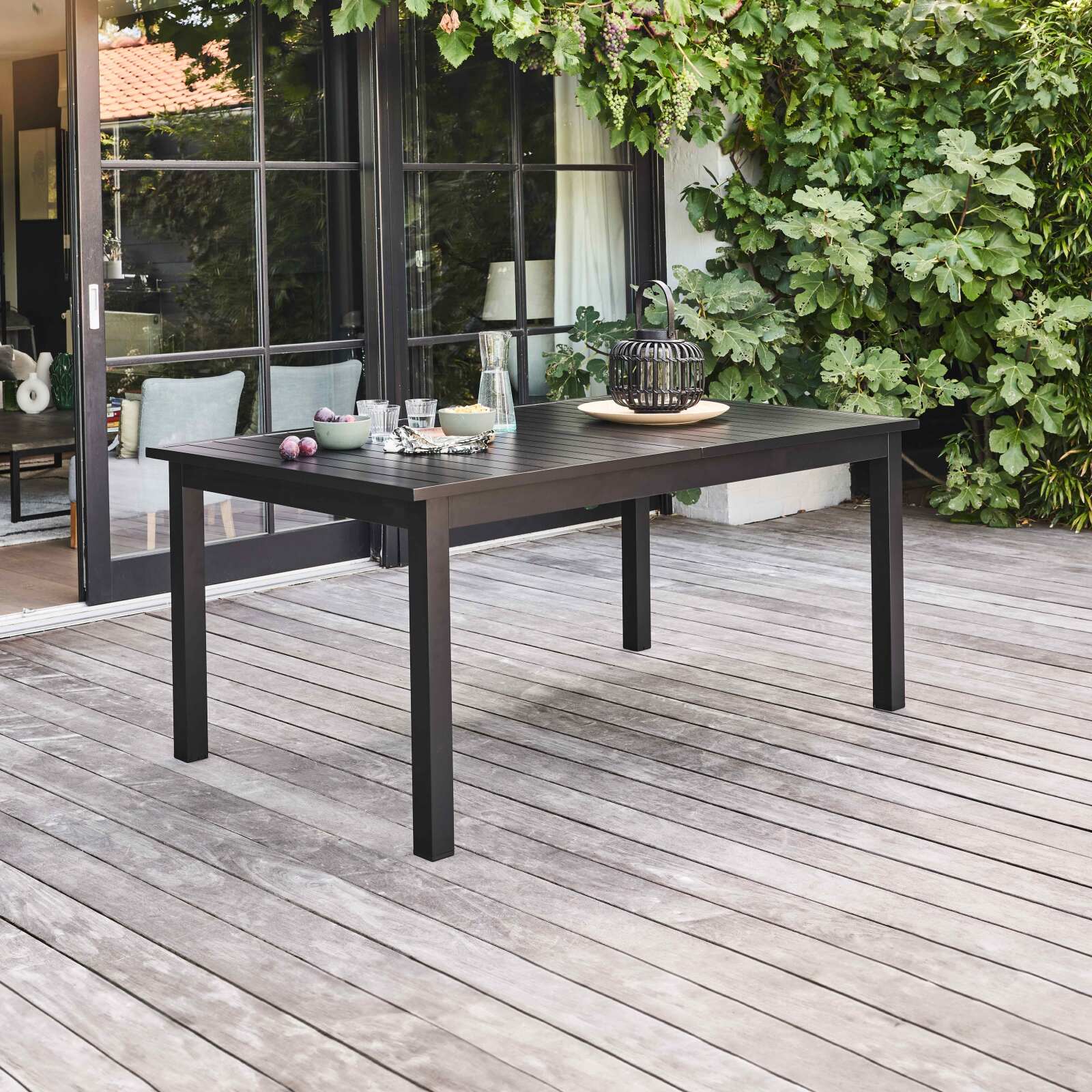 Table de jardin rectangulaire extensible (174/238 x 100 x 74 cm) en aluminium noir