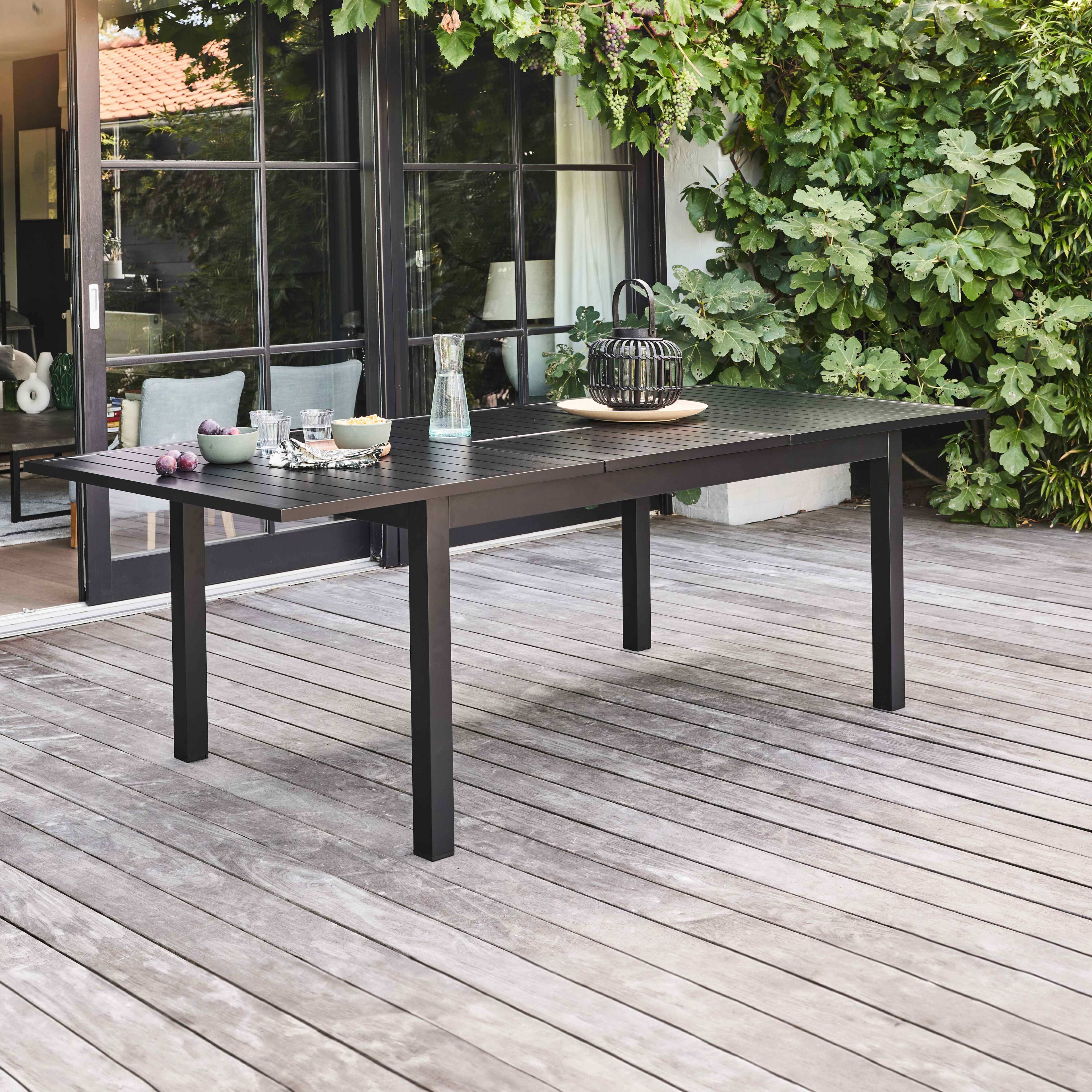Table extensible de jardin grande taille anthracite noir