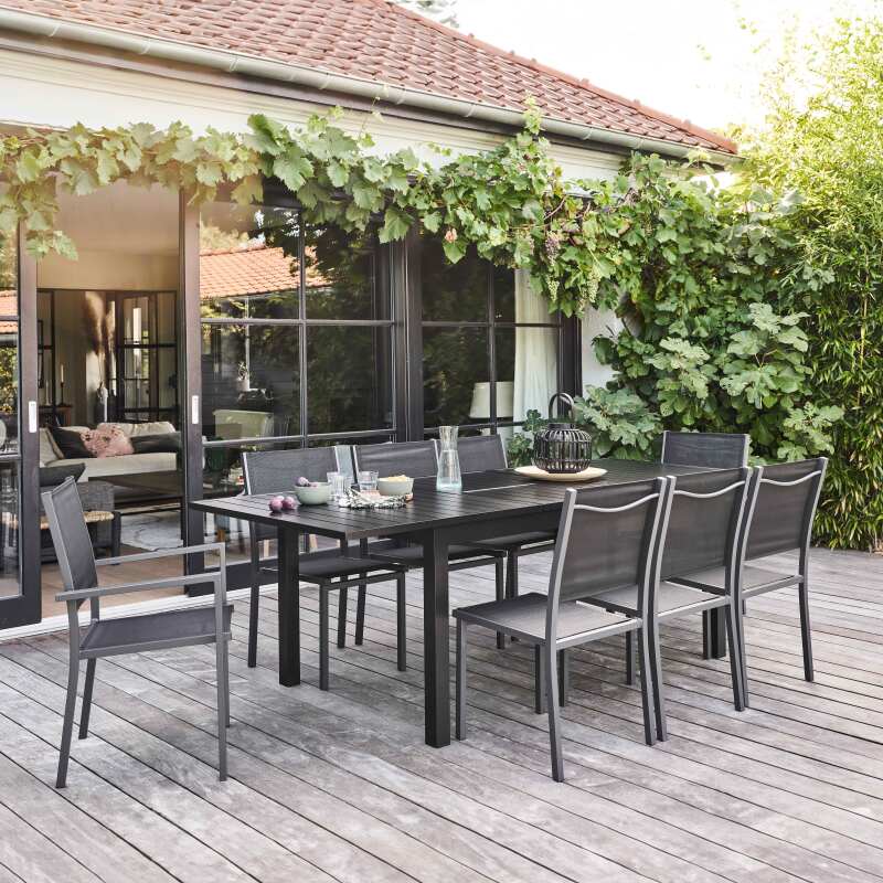 Table de jardin rectangulaire extensible (174/238 x 100 x 74 cm) en aluminium noir