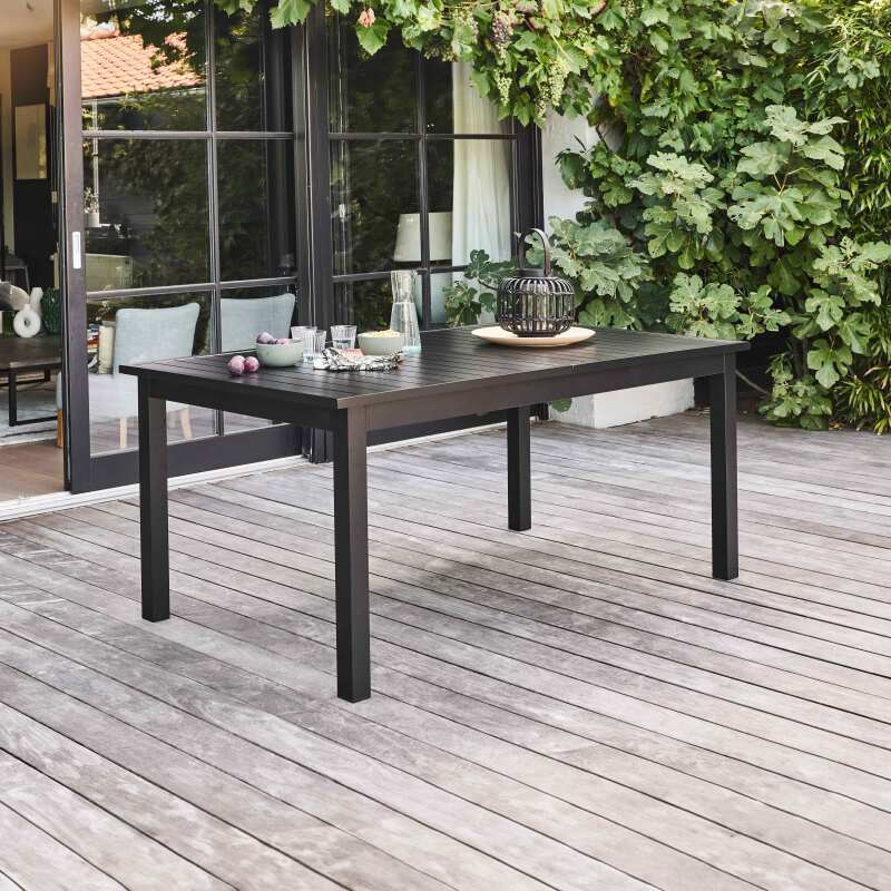 Table de jardin rectangulaire extensible en aluminium avec 6 chaises et 2 chaises avec accoudoirs