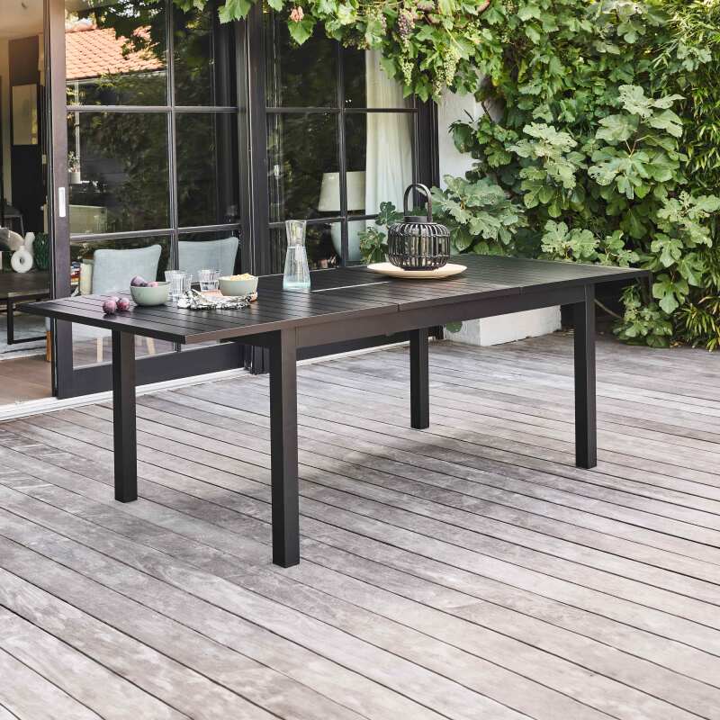 Table de jardin rectangulaire extensible en aluminium avec 6 chaises et 2 chaises avec accoudoirs