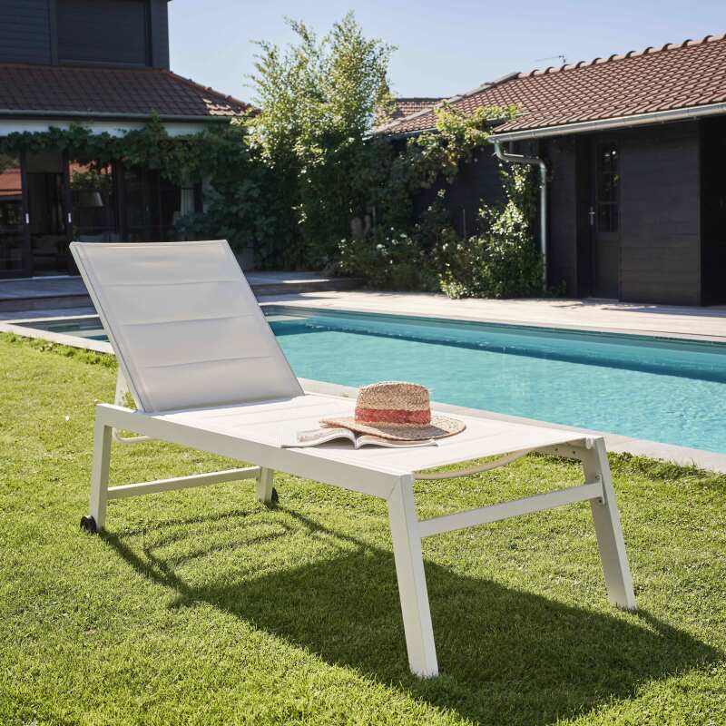 Lot de 2 bains de soleil avec roues, inclinables 5 positions (5/6)