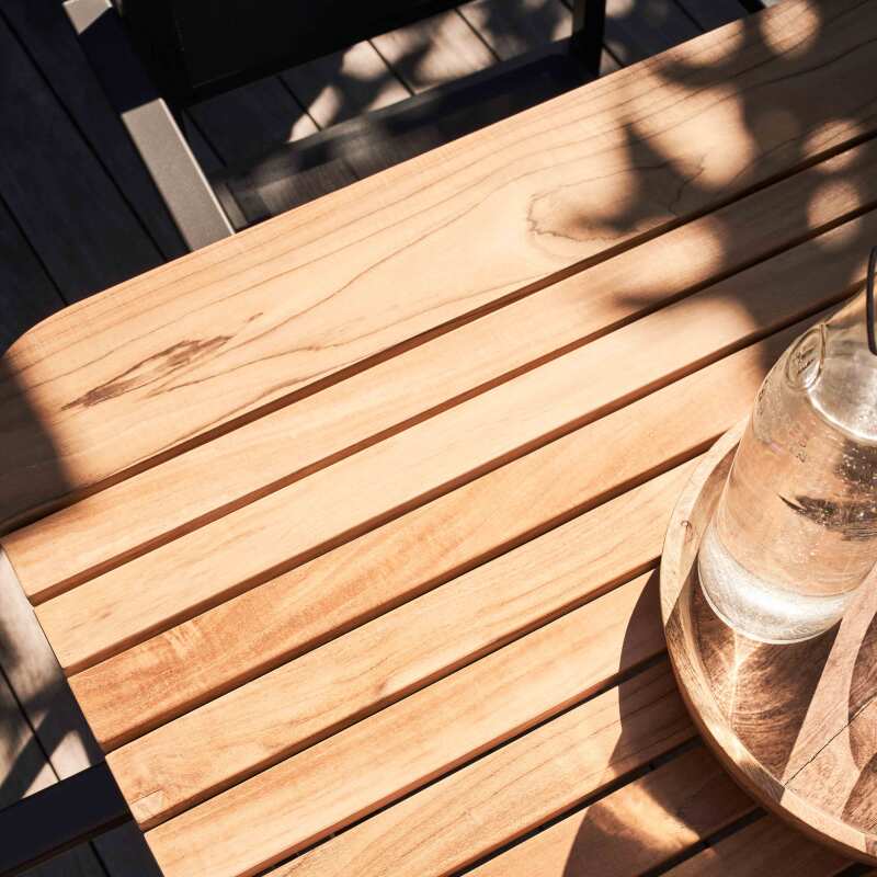 Table de jardin rectangulaire en aluminium/teck 200 x 100 cm et 8 chaises avec accoudoirs