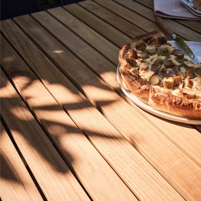Table de jardin rectangulaire en aluminium/teck 200 x 100 cm et 8 chaises avec accoudoirs