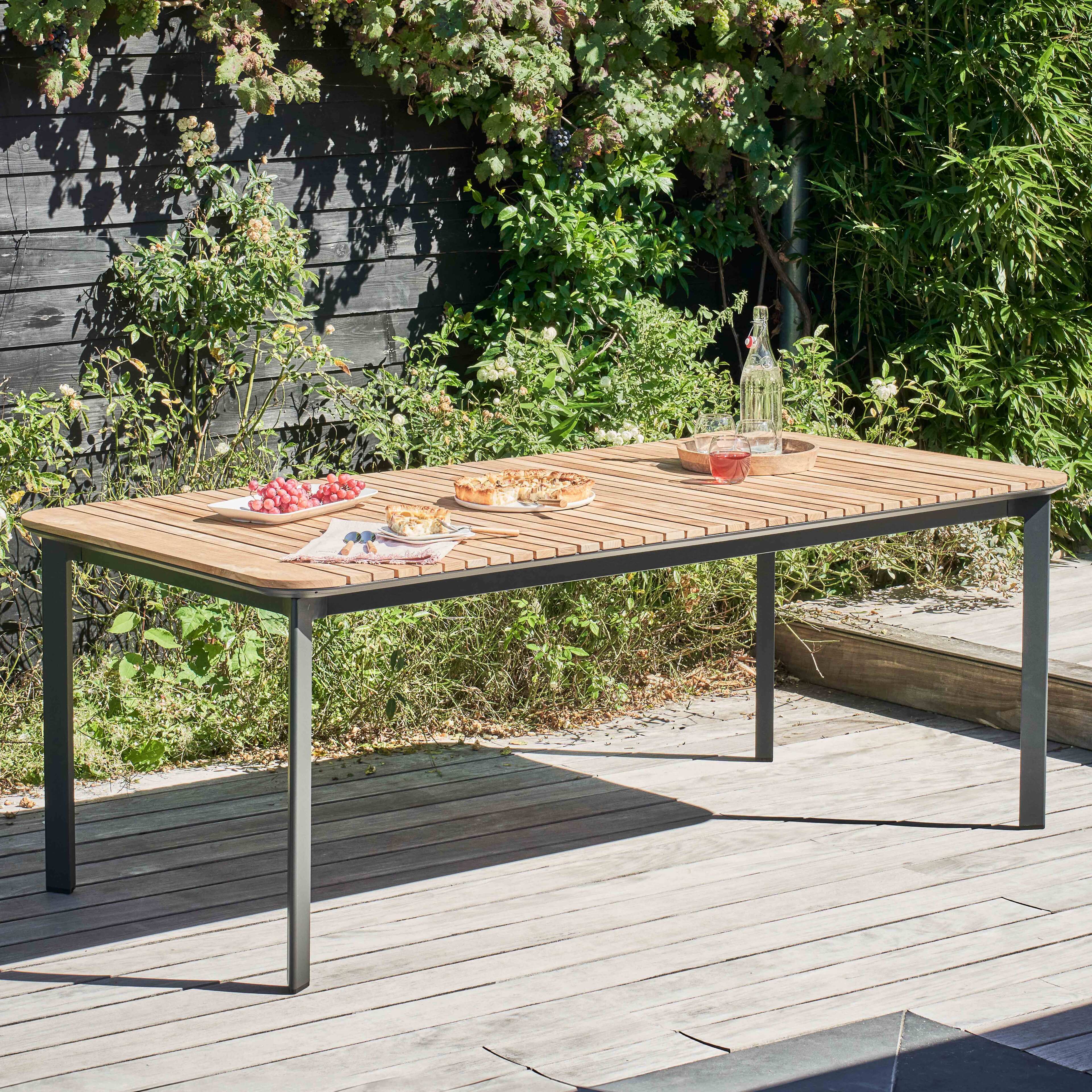 Table de jardin extensible en aluminium effet teck - noir