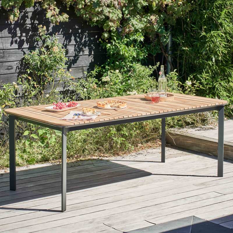 Table de jardin extensible en teck et aluminium blanc pour accueil