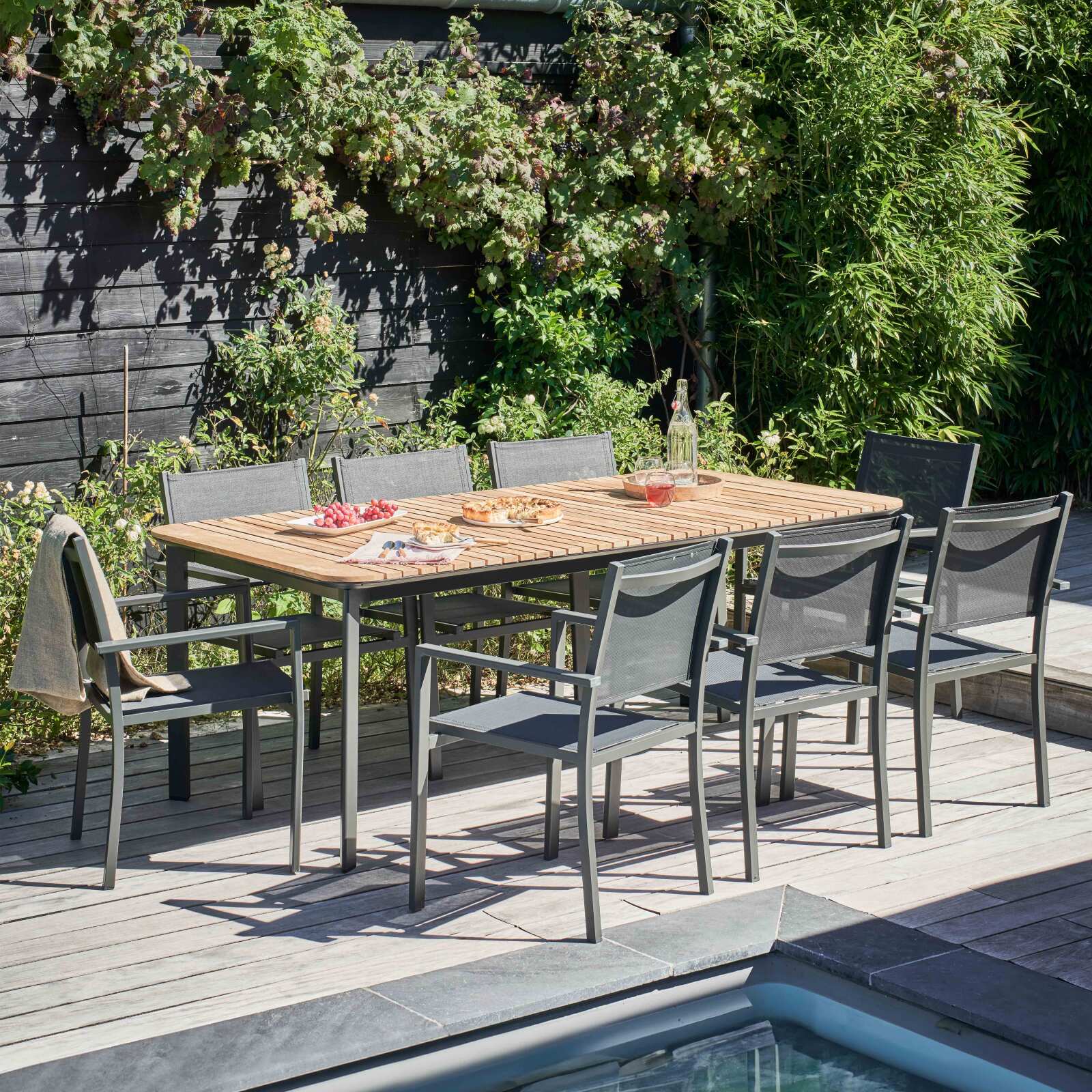 Table de jardin (200 x 100 x 75 cm) en aluminium et teck