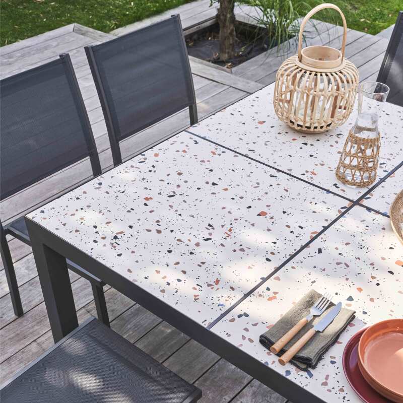 Table de jardin en céramique effet terrazzo (182 x 121 x 74 cm) (2/7)