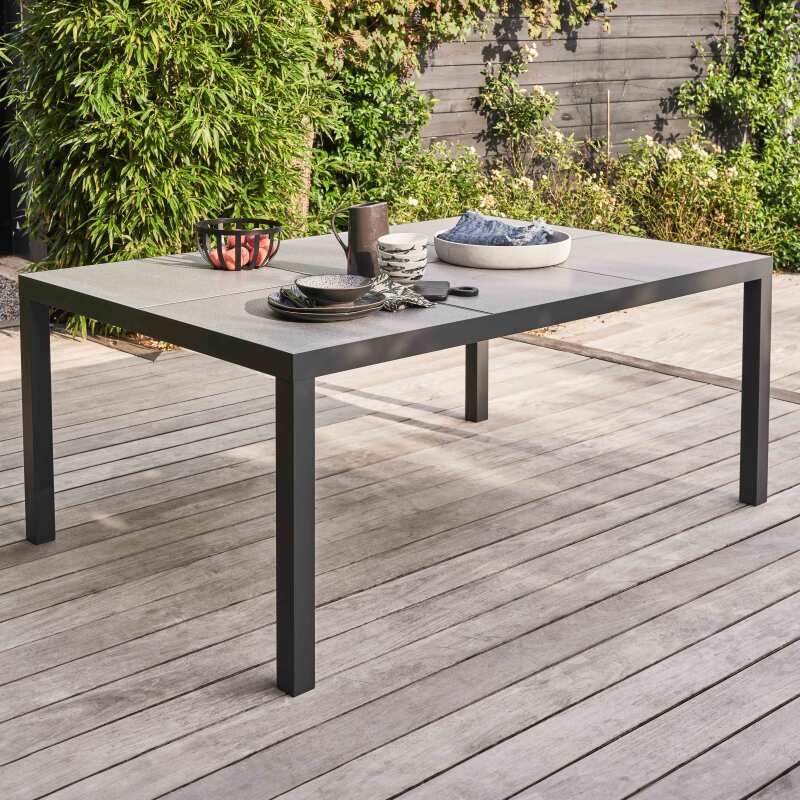Table de jardin plateau c ramique effet b ton cir 10 places Oviala