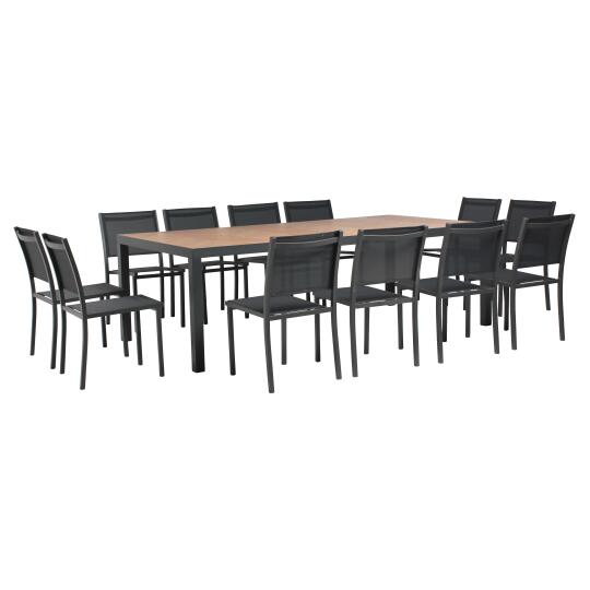 Table de jardin en céramique effet bois chevron 241 x 121 cm avec 12 chaises