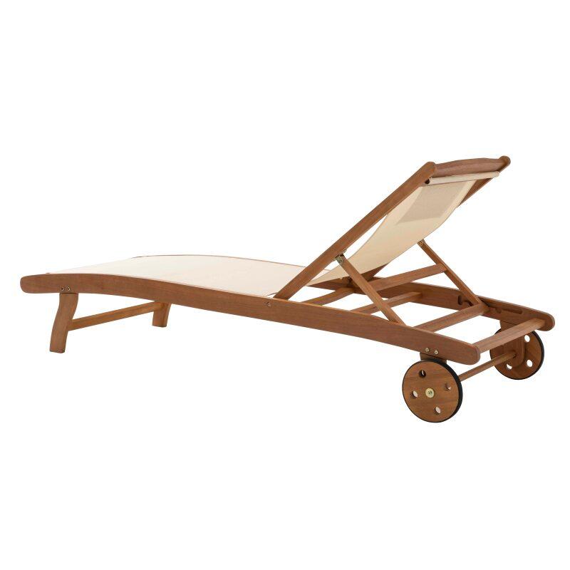 Lot de 2 bains de soleil en bois FSC avec roues, inclinables 5 positions