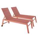 Lot de 2 bains de soleil avec roues, inclinables 5 positions