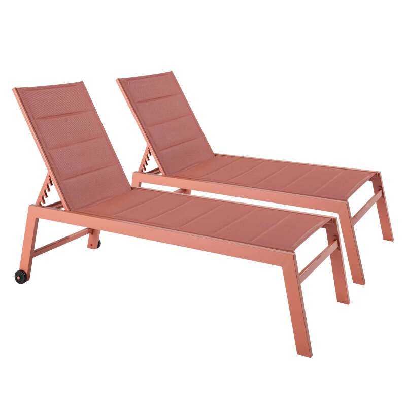 Lot de 2 bains de soleil avec roues, inclinables 5 positions
