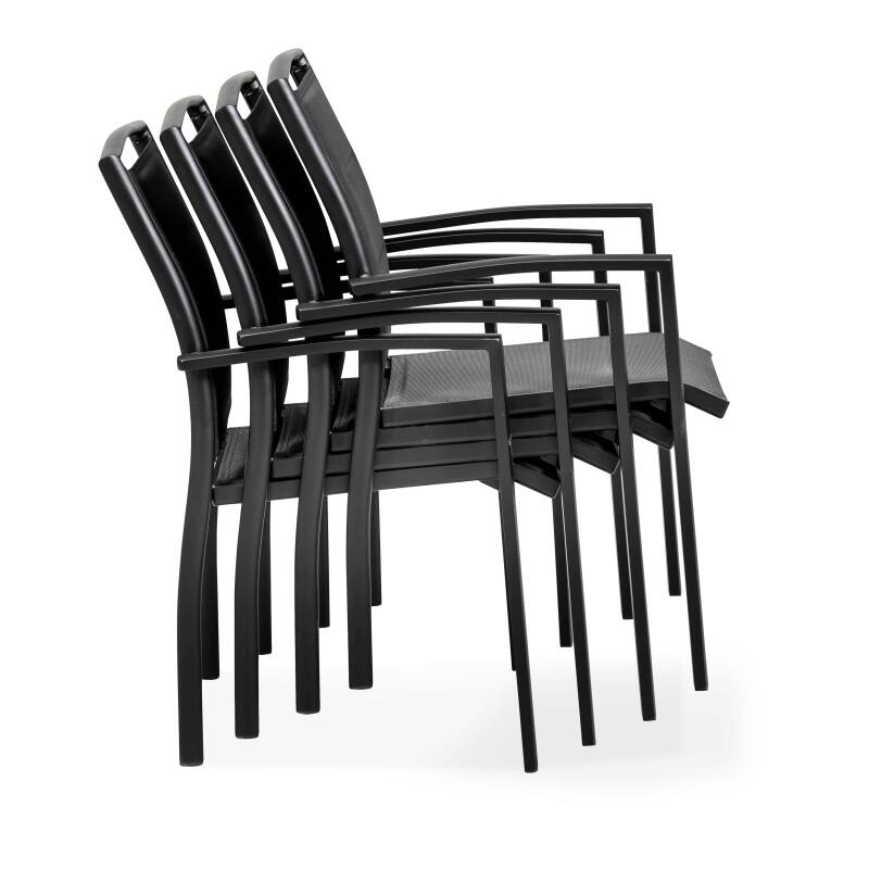 2 chaises de jardin avec accoudoirs noires en aluminium et textilène