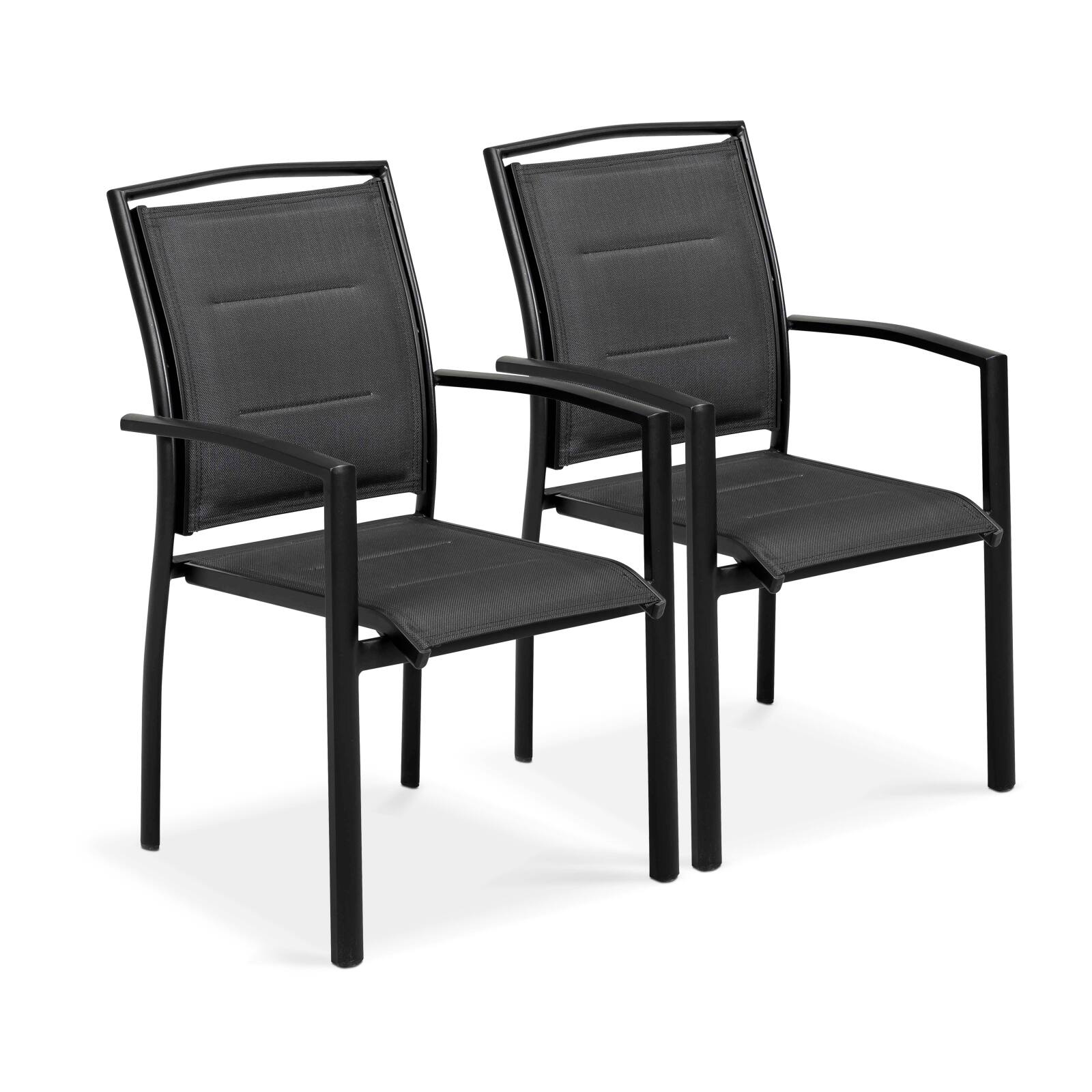 2 chaises de jardin avec accoudoirs noires en aluminium et textilène