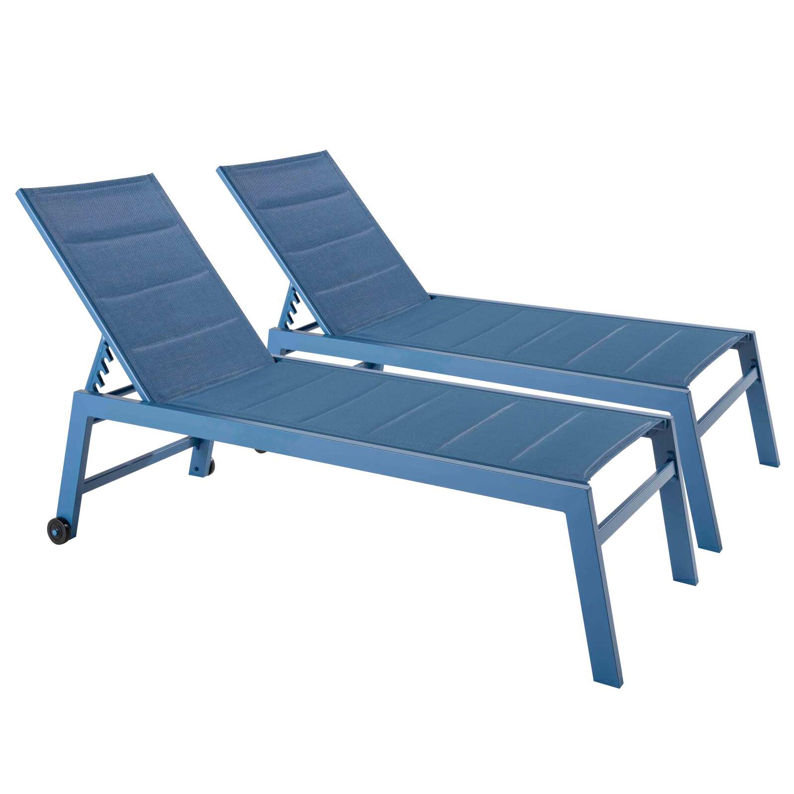 Lot de 2 bains de soleil avec roues, inclinables 5 positions