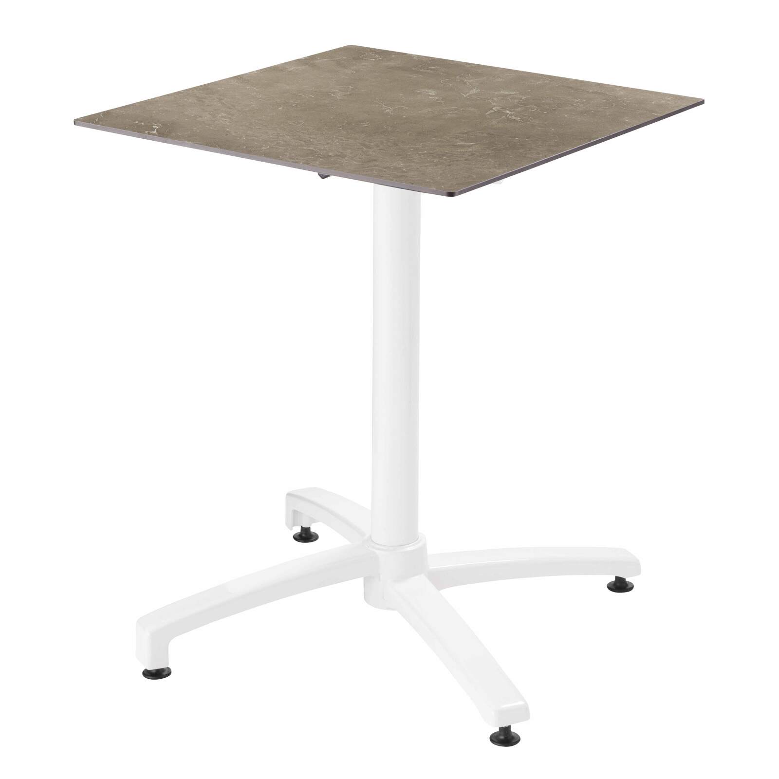 Table de jardin carrée 60 x 60 cm avec pied blanc inclinable en HPL
