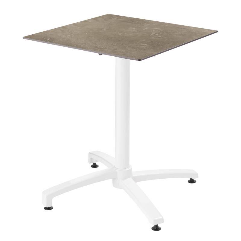 Table de jardin carrée 60 x 60 cm avec pied blanc inclinable en HPL
