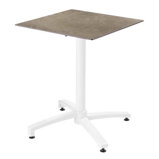 Table de jardin bistrot carrée inclinable en aluminium blanc et HPL 2 personnes 60x60 cm | Oviala