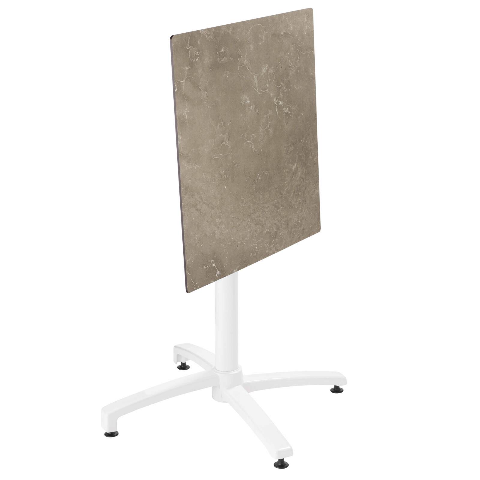 Table de jardin carrée 60 x 60 cm avec pied blanc inclinable en HPL