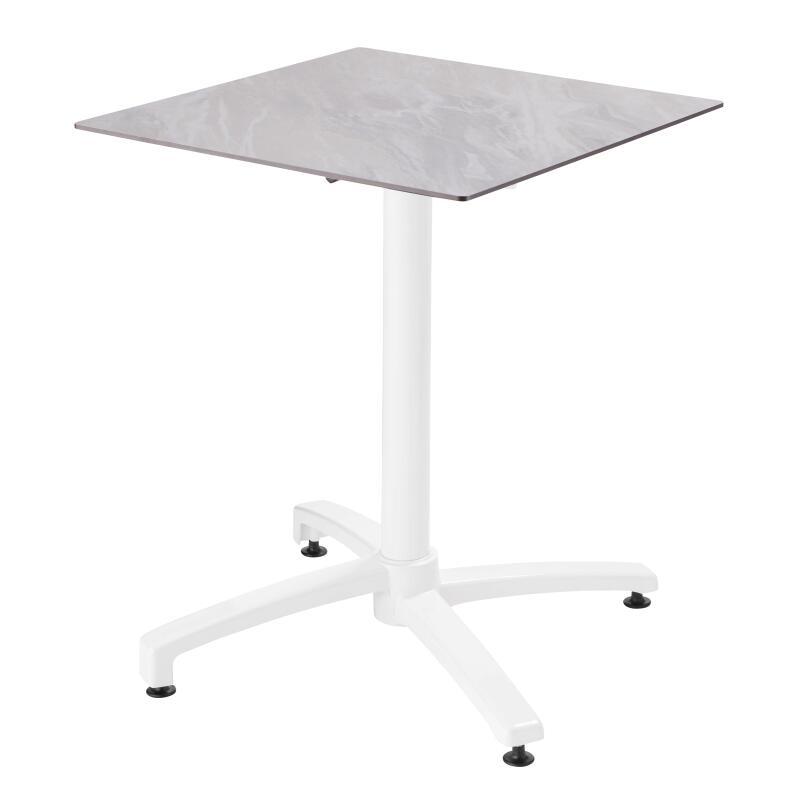 Table de jardin carrée 60 x 60 cm avec pied blanc inclinable en HPL