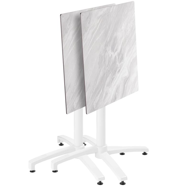 Table de jardin carrée 60 x 60 cm avec pied blanc inclinable en HPL