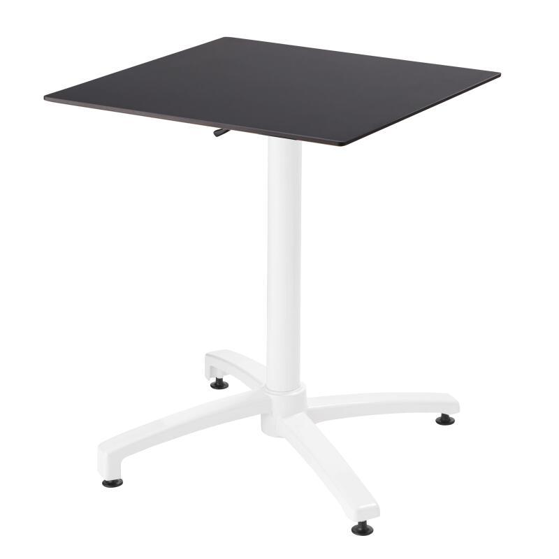 Table de jardin carrée 60 x 60 cm avec pied blanc inclinable en HPL