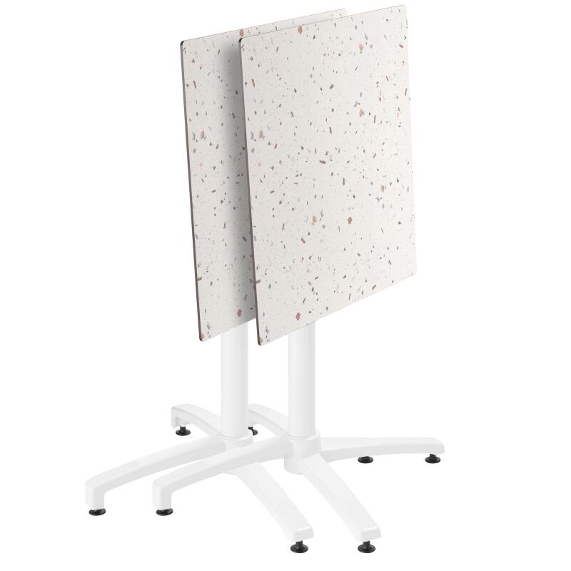Table de jardin carrée 60 x 60 cm avec pied blanc inclinable en HPL