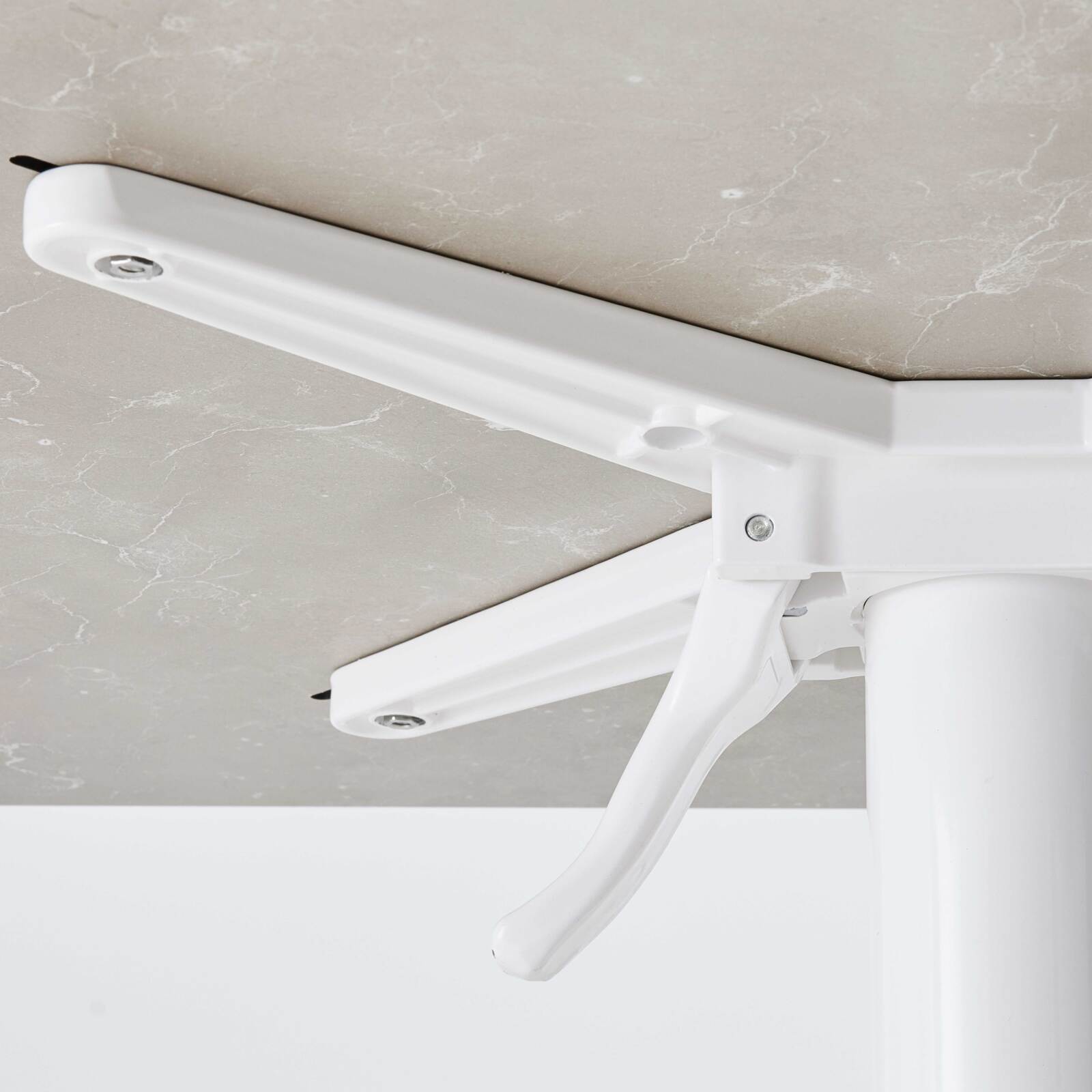 Table de jardin carrée 60 x 60 cm avec pied blanc inclinable en HPL