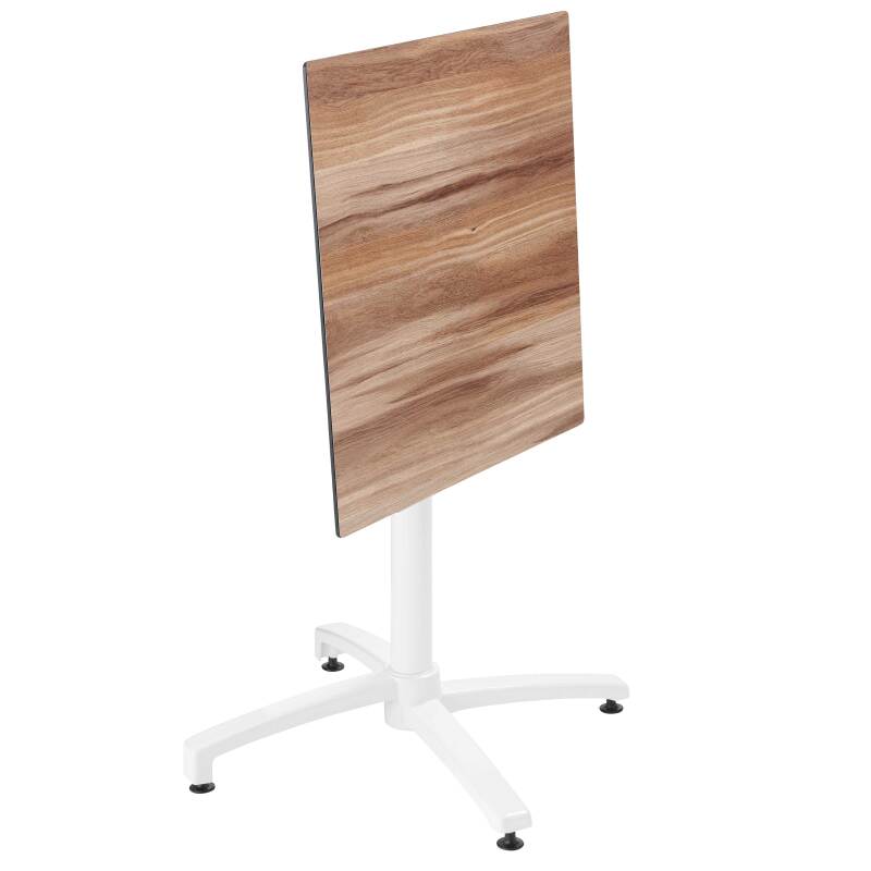 Table de jardin carrée 70 x 70 cm avec pied blanc inclinable en HPL