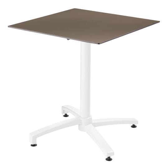 Table de jardin carrée 70 x 70 cm avec pied blanc inclinable en HPL