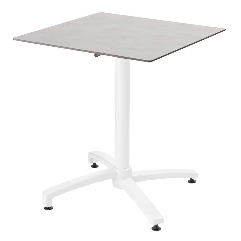 Table de jardin carrée 70 x 70 cm avec pied blanc inclinable en HPL