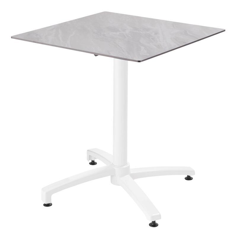 Table de jardin carrée 70 x 70 cm avec pied blanc inclinable en HPL