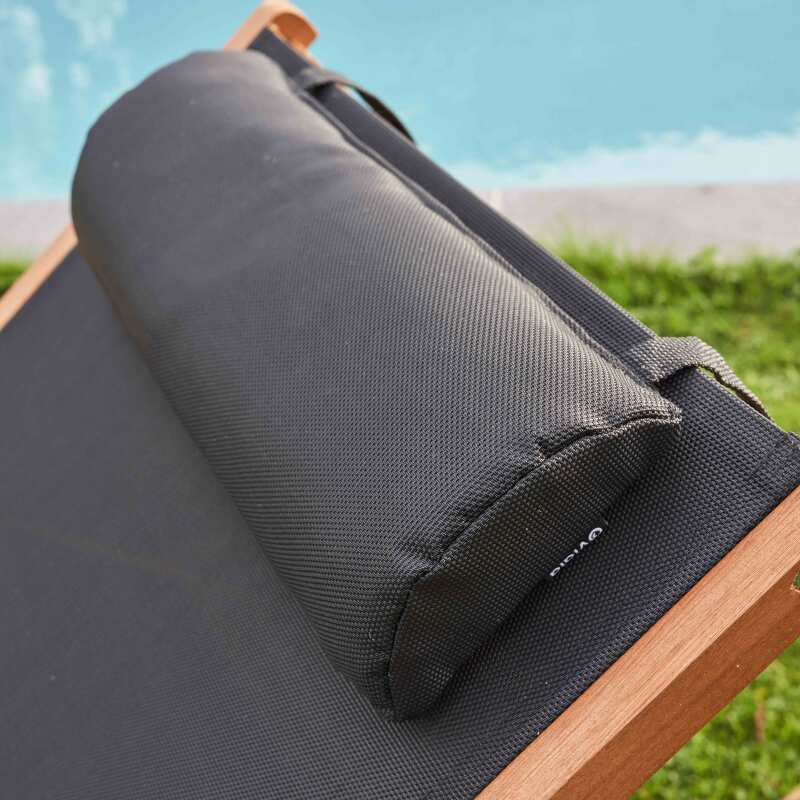 Lot de 2 bains de soleil avec coussin et tablette + 5 positions en bois d'eucalyptus FSC