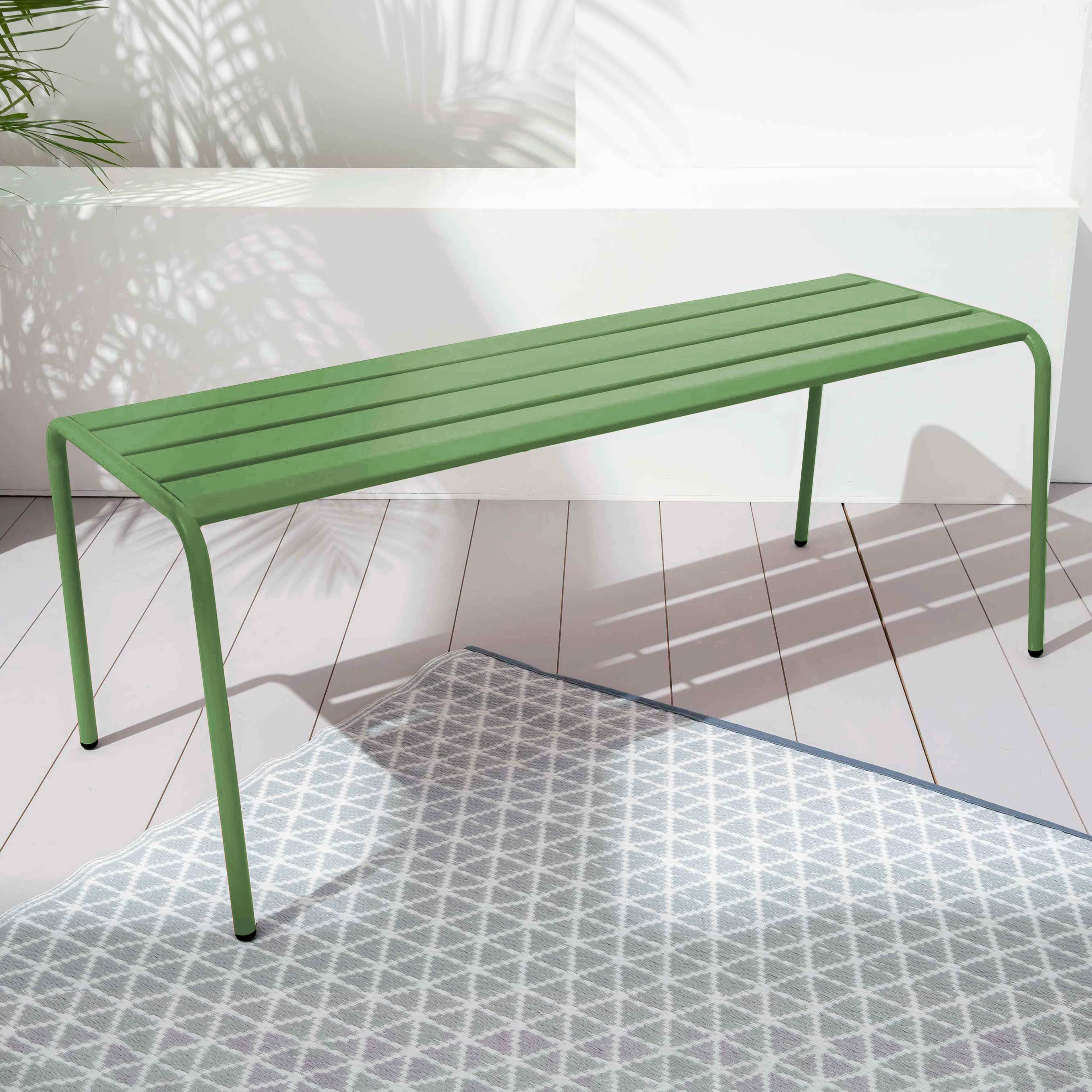 Banc De Jardin En Acier KARSTAL Rzym S - Longueur 162 Cm, Assise Bois Noyer, Résistant Aux Intempéries, Fixation Sol Incluse