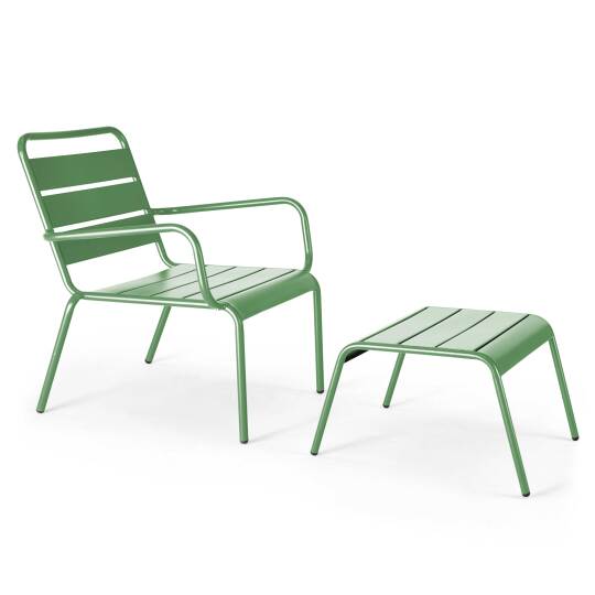 Fauteuil bas et repose-pieds en métal
