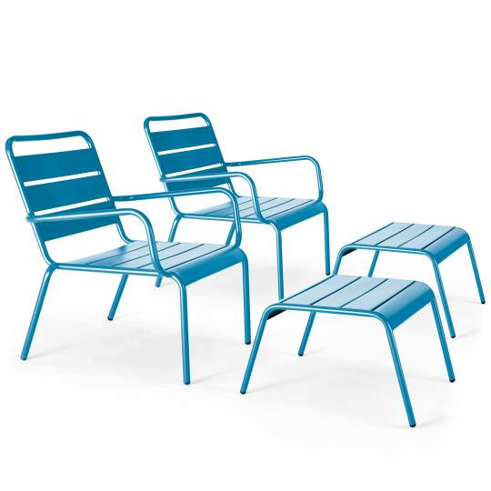 Lot de 2 fauteuils bas relax et repose-pieds en métal | Oviala