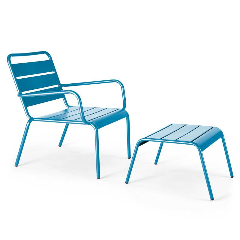 Lot de 2 fauteuils bas avec repose-pieds en métal dépareillés gris anthracite + 1 couleur